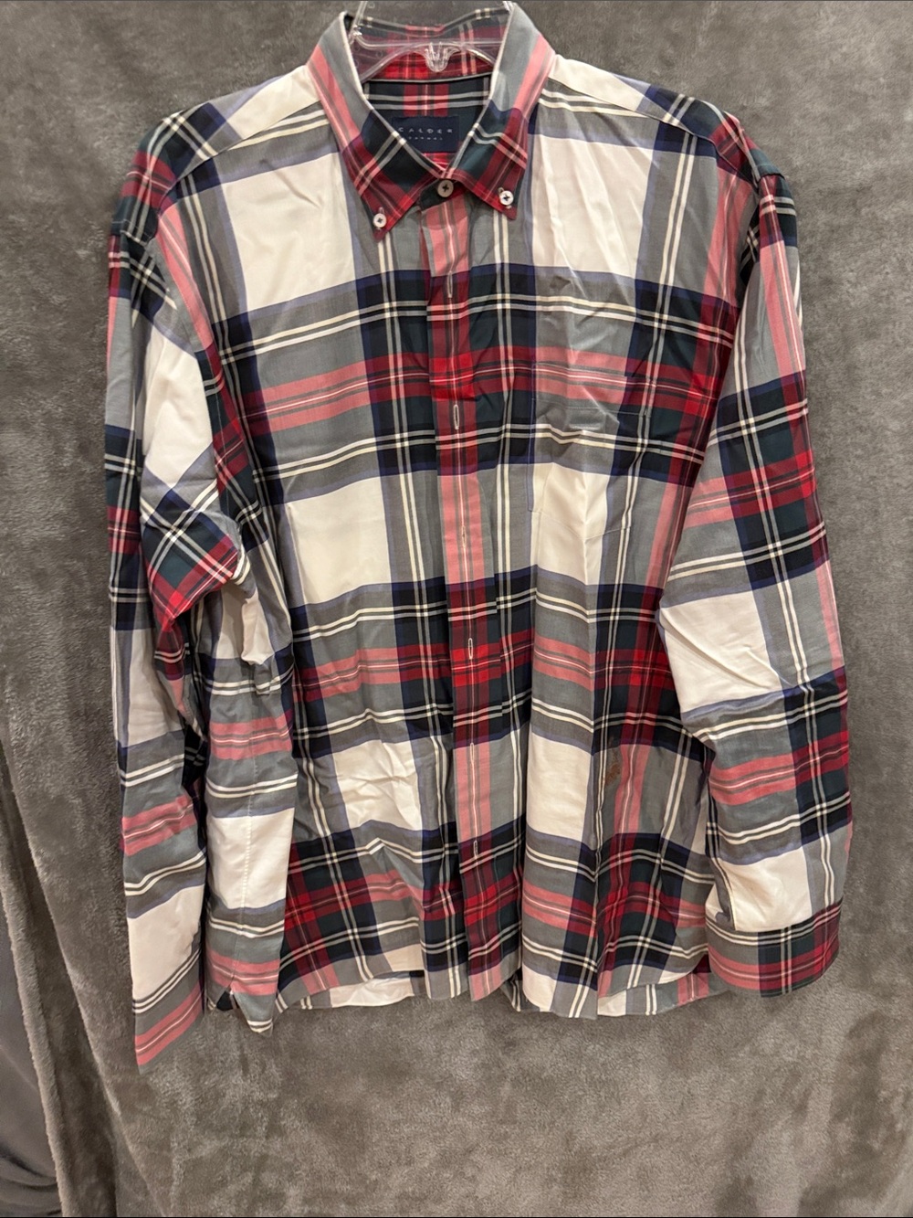 Men's Plaid Button-Down Shirt in Red, Navy & White